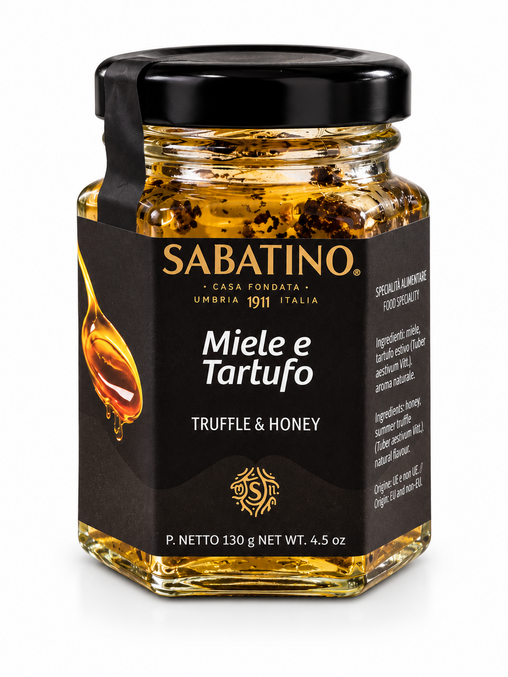 Sabatino Trüffelhonig 130 g im Glas auf weißem Hintergrund