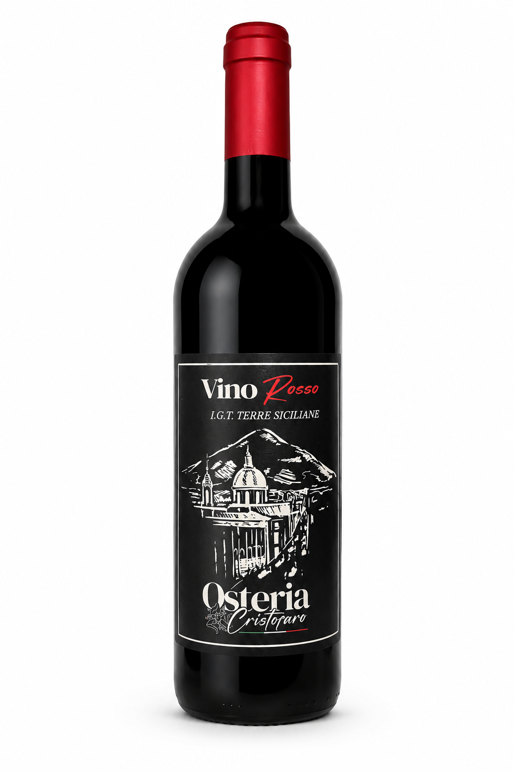 Osteria Cristofaro Vino Rosso I.G.T. Terre Siciliane Rotwein 0,75 l auf weißem Hintergrund