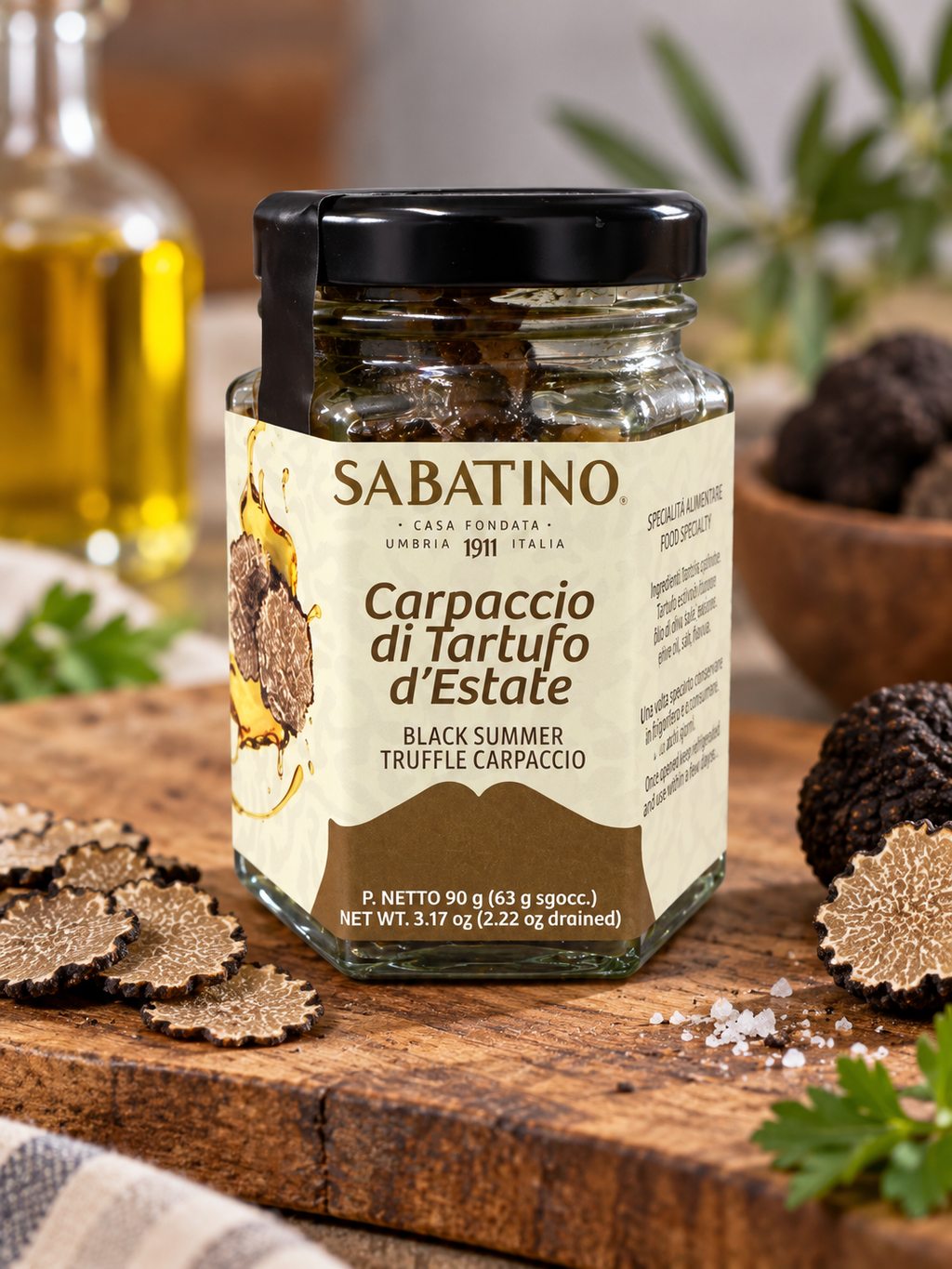 Sabatino Sommertrüffel-Carpaccio mit schwarzem Sommertrüffel – italienische Trüffelspezialität