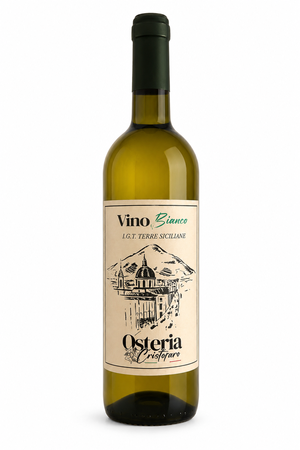 Osteria Cristofaro Vino Bianco I.G.T. Terre Siciliane Weißwein 0,75 l auf weißem Hintergrund