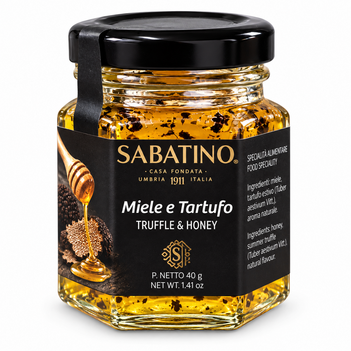 Sabatino Trüffelhonig 40 g im Glas auf weißem Hintergrund