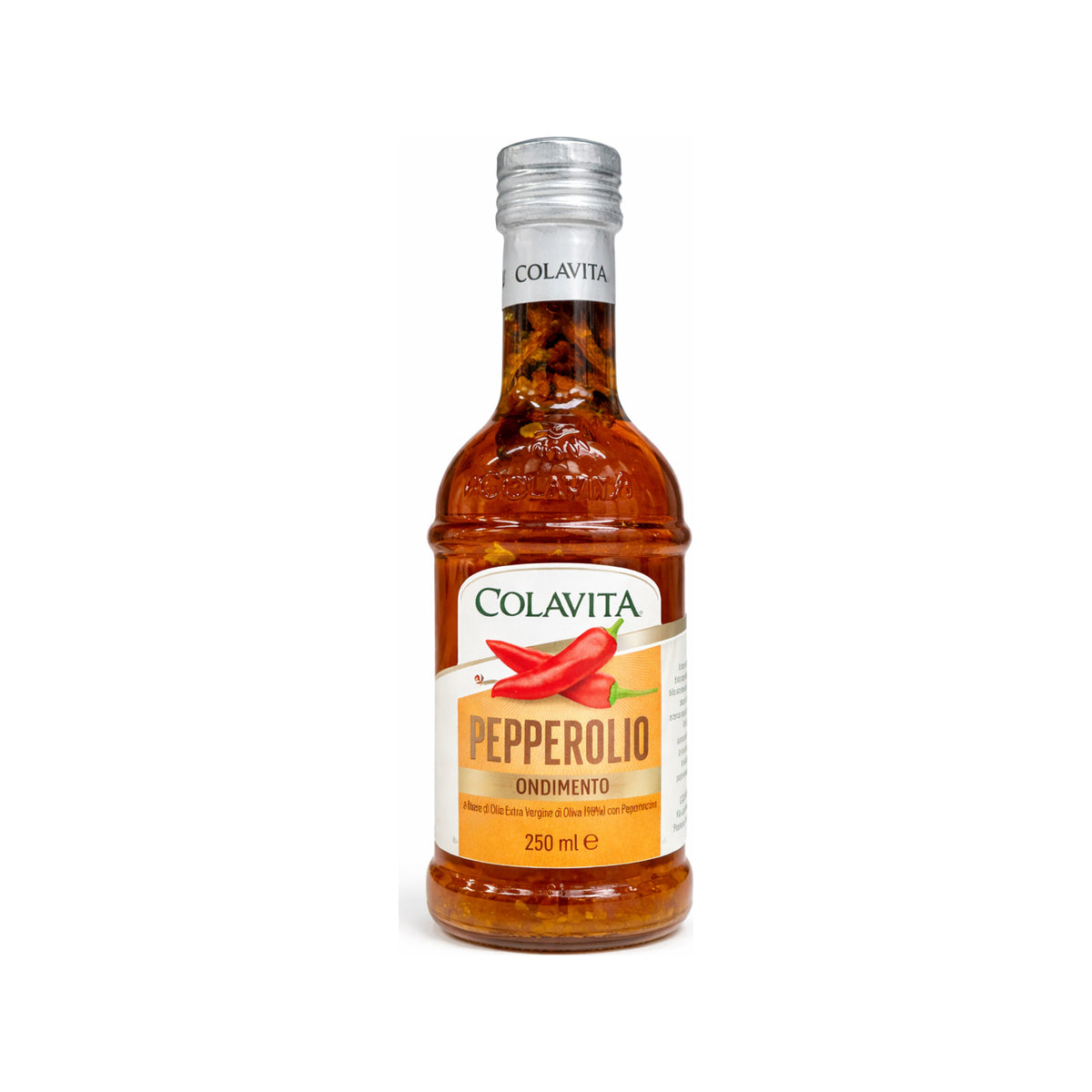 Colavita Pepperolio – Würziges Olivenöl mit Peperoncino aus Italien 250 ml – Produktabbildung vor weißem Hintergrund