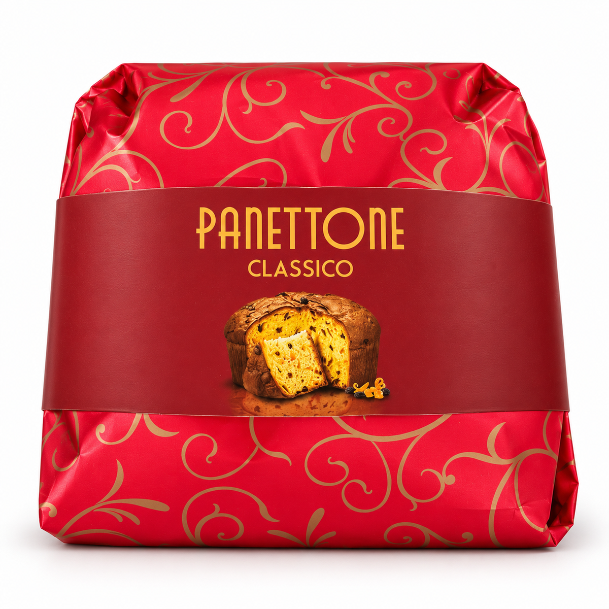 Granducale Panettone Classico 1 kg in roter Geschenkverpackung auf weißem Hintergrund
