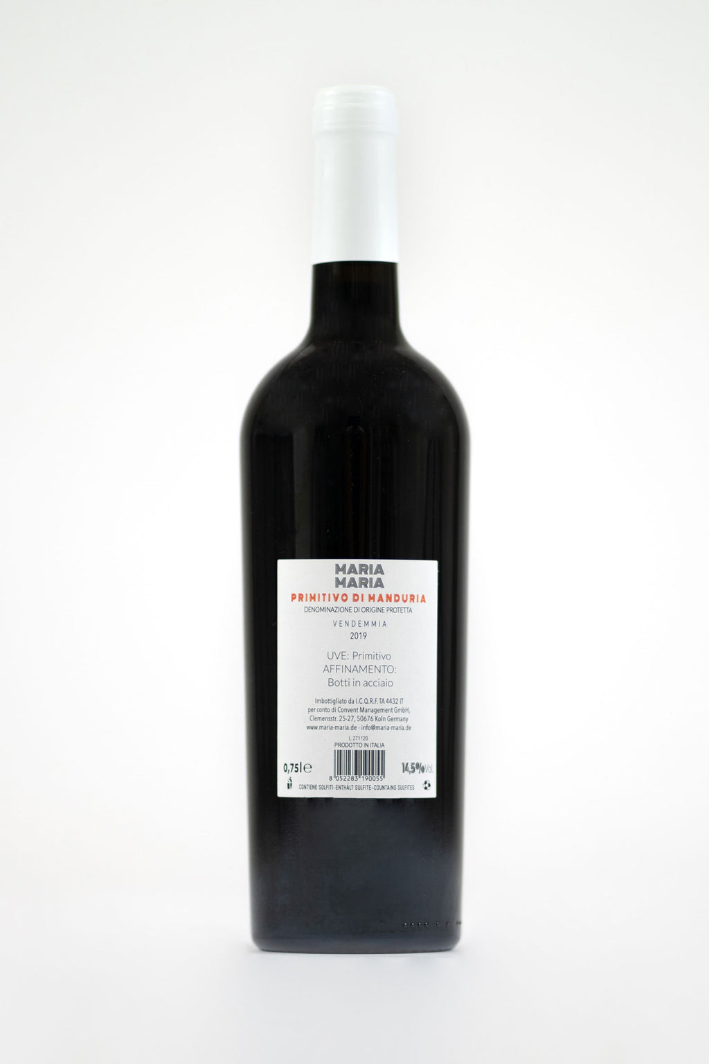 Maria Maria Primitivo di Manduria Limited – Flasche und Rückenetikett