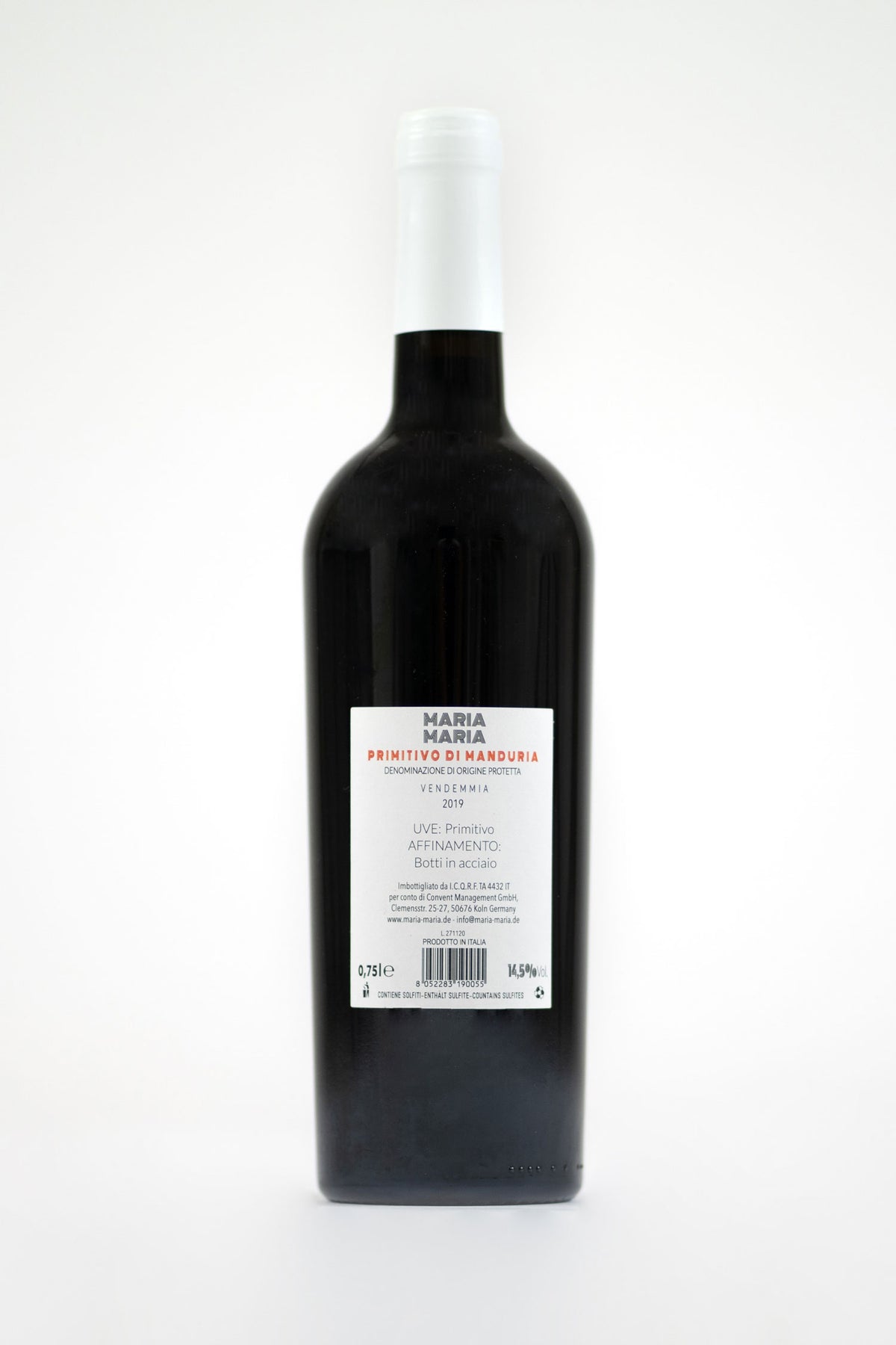 Maria Maria Primitivo di Manduria Limited – Flasche und Rückenetikett
