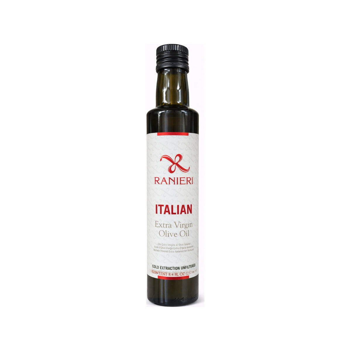 Ranieri Natives Olivenöl Extra – Italienisches Olivenöl, ungefiltert & kalt extrahiert, 250 ml – Produktabbildung vor weißem Hintergrund