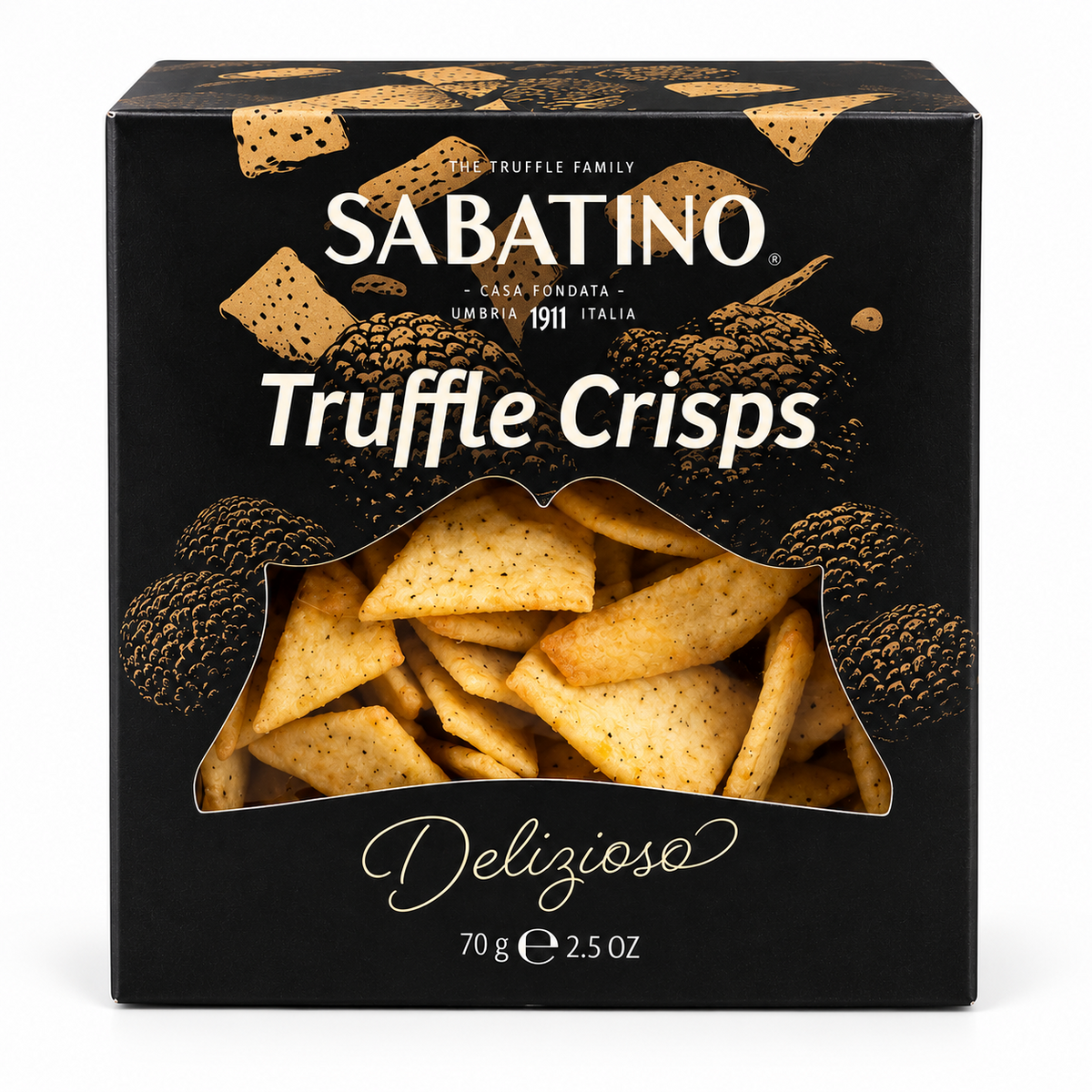 Sabatino Truffle Crisps 70 g – Verpackung vor weißem Hintergrund