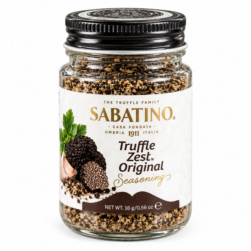 Sabatino Truffle Zest Original 16 g – Glas vor weißem Hintergrund