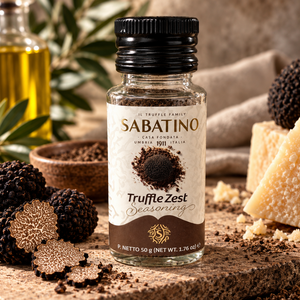 Sabatino Truffle Zest 50 g mit Trüffel und Käse als Servieridee