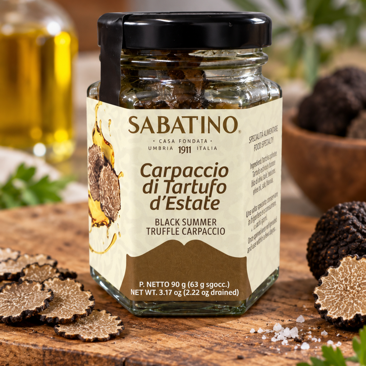 Sabatino Sommertrüffel-Carpaccio mit schwarzem Sommertrüffel – italienische Trüffelspezialität